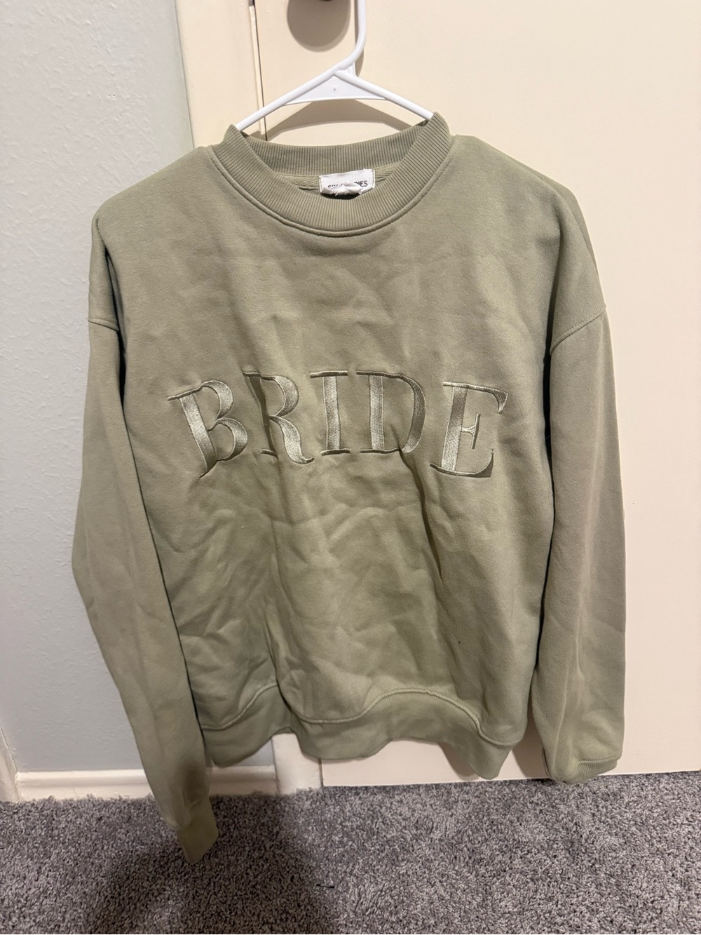 Embroidered "BRIDE" Crewneck Sweatshirt in Sage Green